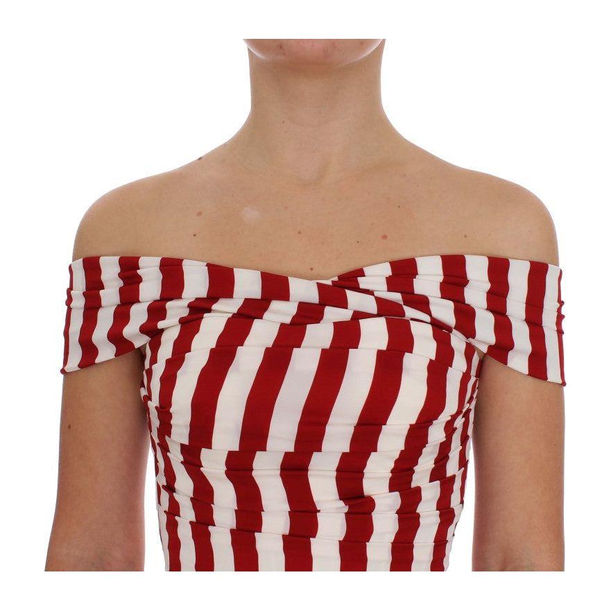 Dolce & Gabbana Elegant Red and White Striped Silk Bodycon Dress Dolce & Gabbana