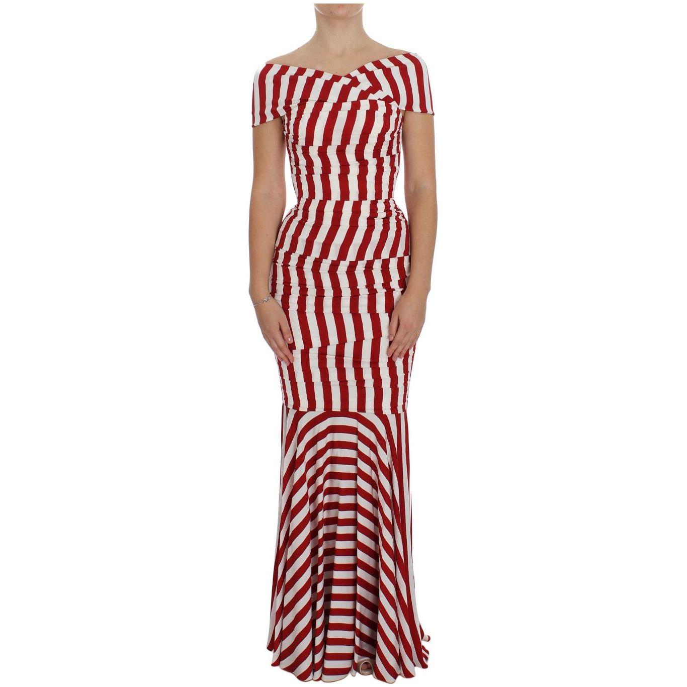 Dolce & Gabbana Elegant Red and White Striped Silk Bodycon Dress Dolce & Gabbana