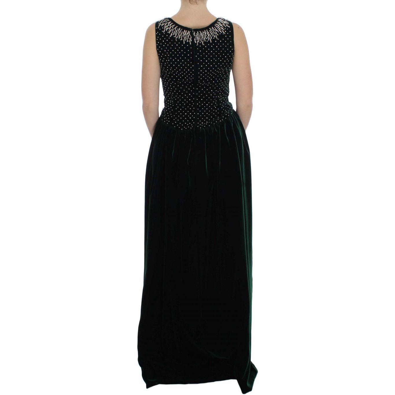 Dolce & Gabbana Enchanted Emerald Velvet Crystal Maxi Dress Dolce & Gabbana