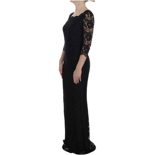 Dolce & Gabbana Elegant Black Floral Lace Maxi Dress Dolce & Gabbana