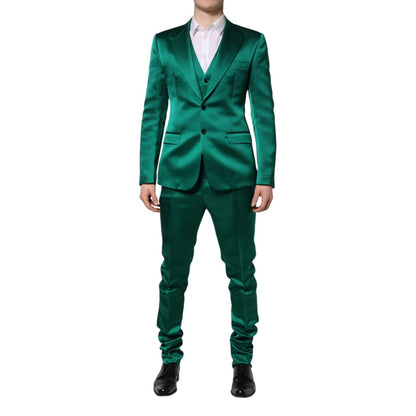 Dolce & Gabbana Green Silk 3 Piece Single Breasted Suit