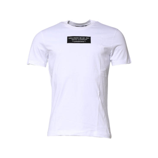 Dolce & Gabbana White Cotton Logo Patch Crew Neck T-shirt