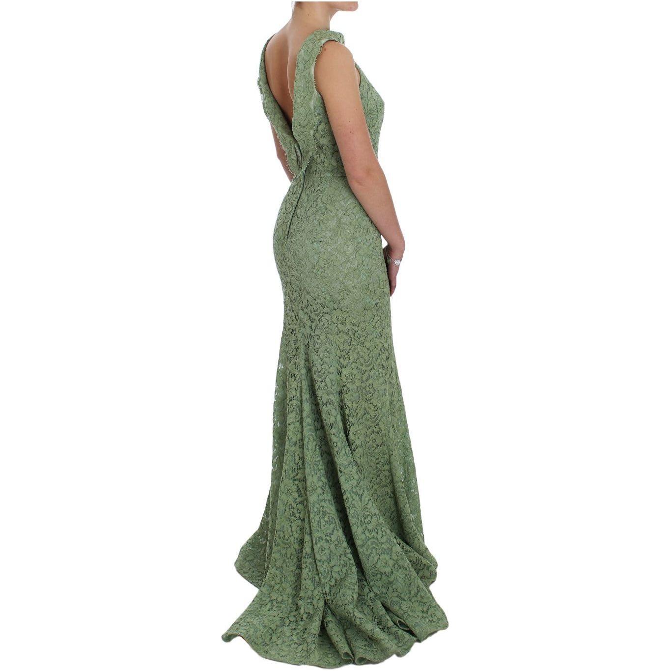 Dolce & Gabbana Elegant Green Floral Lace Maxi Dress Dolce & Gabbana