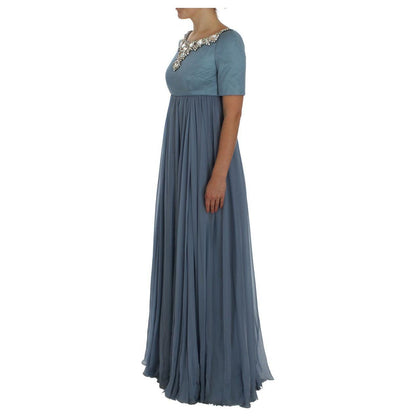 Dolce & Gabbana Blue Silk Crystal Sheath Gown Ball Dress