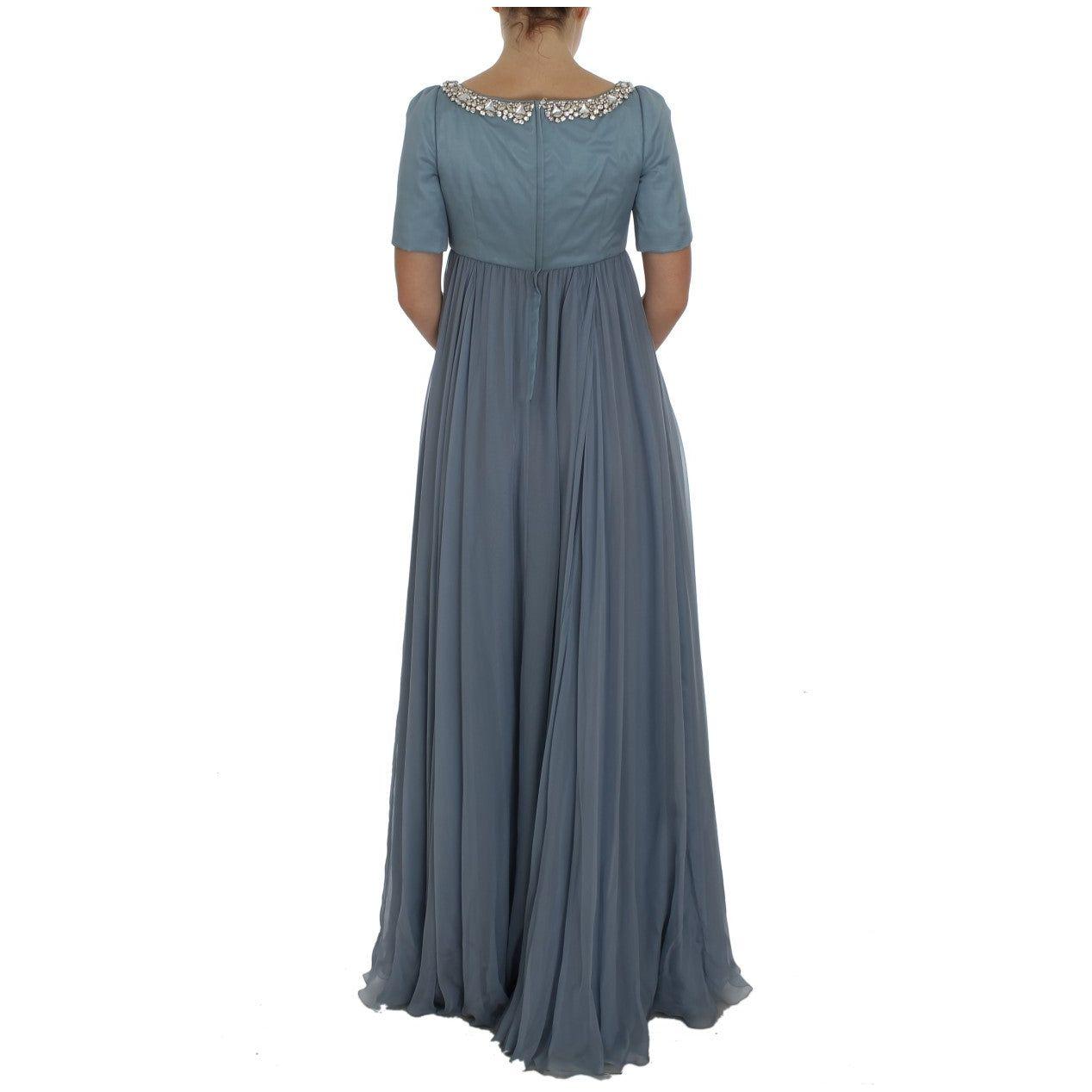 Dolce & Gabbana Blue Silk Crystal Sheath Gown Ball Dress