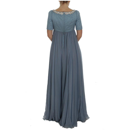 Dolce & Gabbana Blue Silk Crystal Sheath Gown Ball Dress