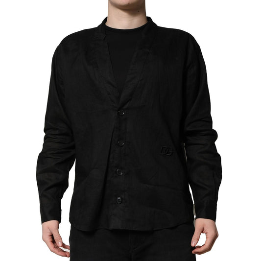 Dolce & Gabbana Black Linen Long Sleeves Men Casual Shirt