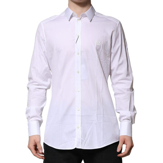 Dolce & Gabbana White Cotton Long Sleeves GOLD Formal Shirt