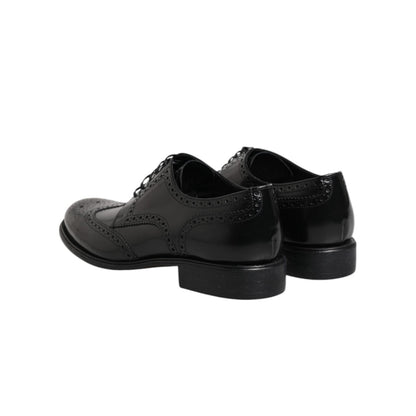 Dolce & Gabbana Black Leather Derby Wingtip Formal Shoes