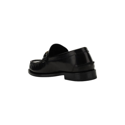 Versace Black Calf Leather Bos Taurus Slip-On Loafers