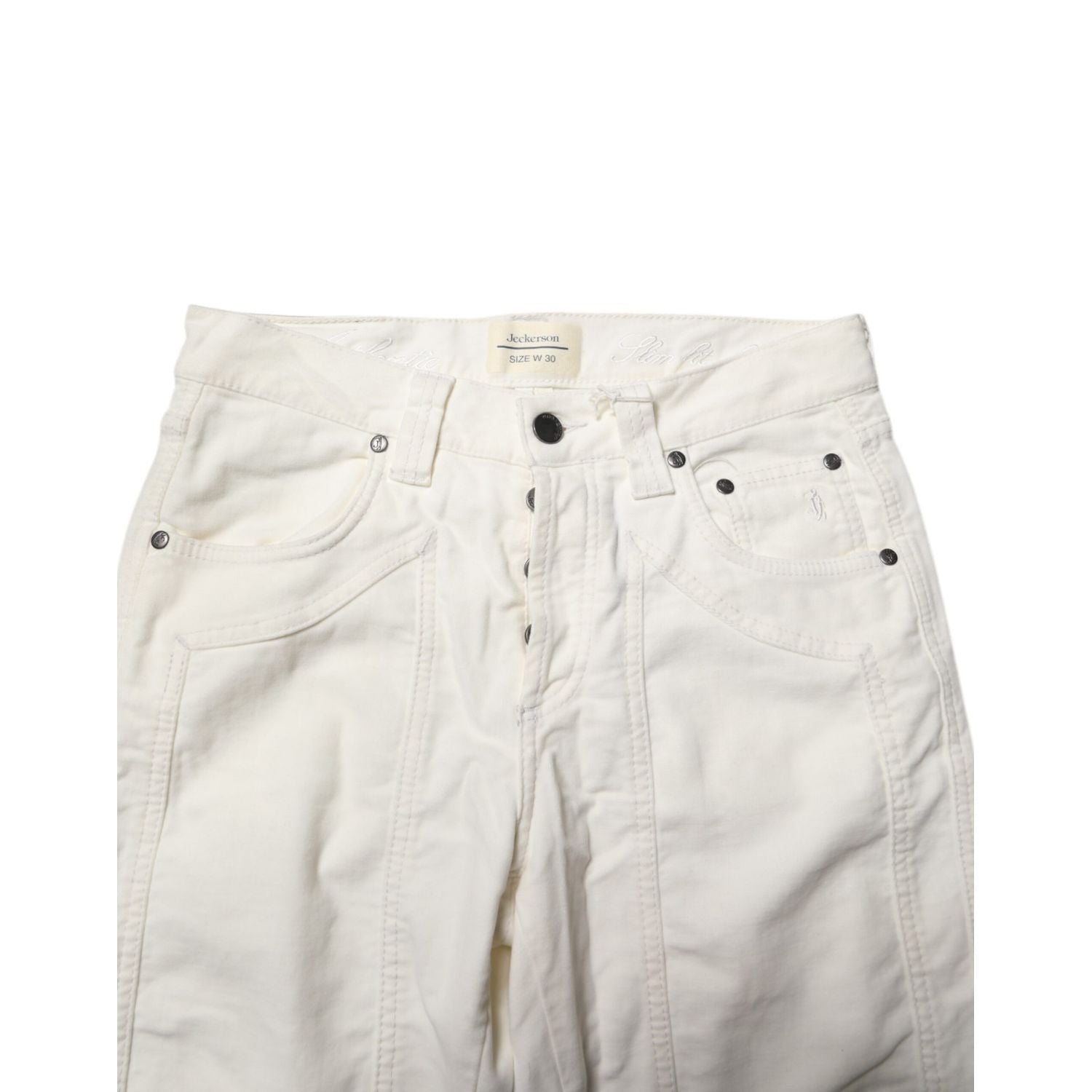 Jeckerson White Cotton Stretch Straight Fit Men Denim Jeans