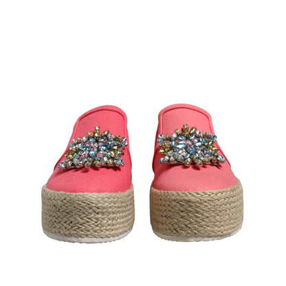 Twinset Pink Canvas Crystal Embellished Slip On Shoes Twinset