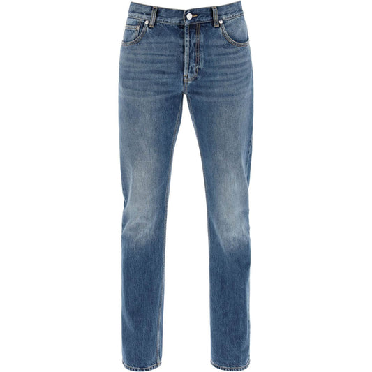 Alexander Mcqueen straight leg jeans with faux pocket on the back.