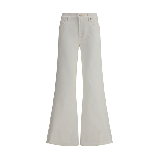 7FOR Cream Cotton Flared Jeans 7FOR