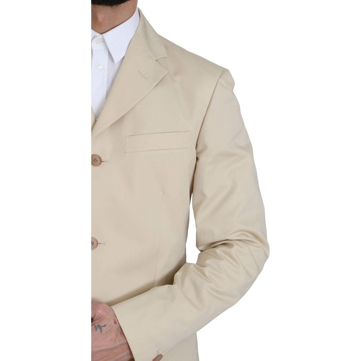 Romeo Gigli Two Piece 3 Button Beige Cotton Solid Suit