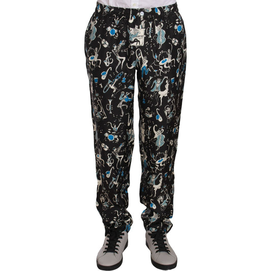 Dolce & Gabbana Black Musical Instrument Sleepwear Pants