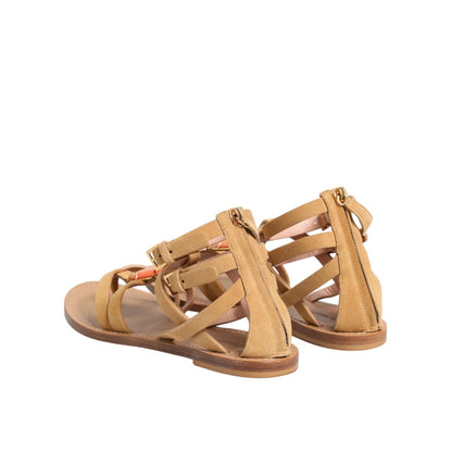 Alberta Ferretti Brown Flip Flops Zipper Ankle Strap Shoes