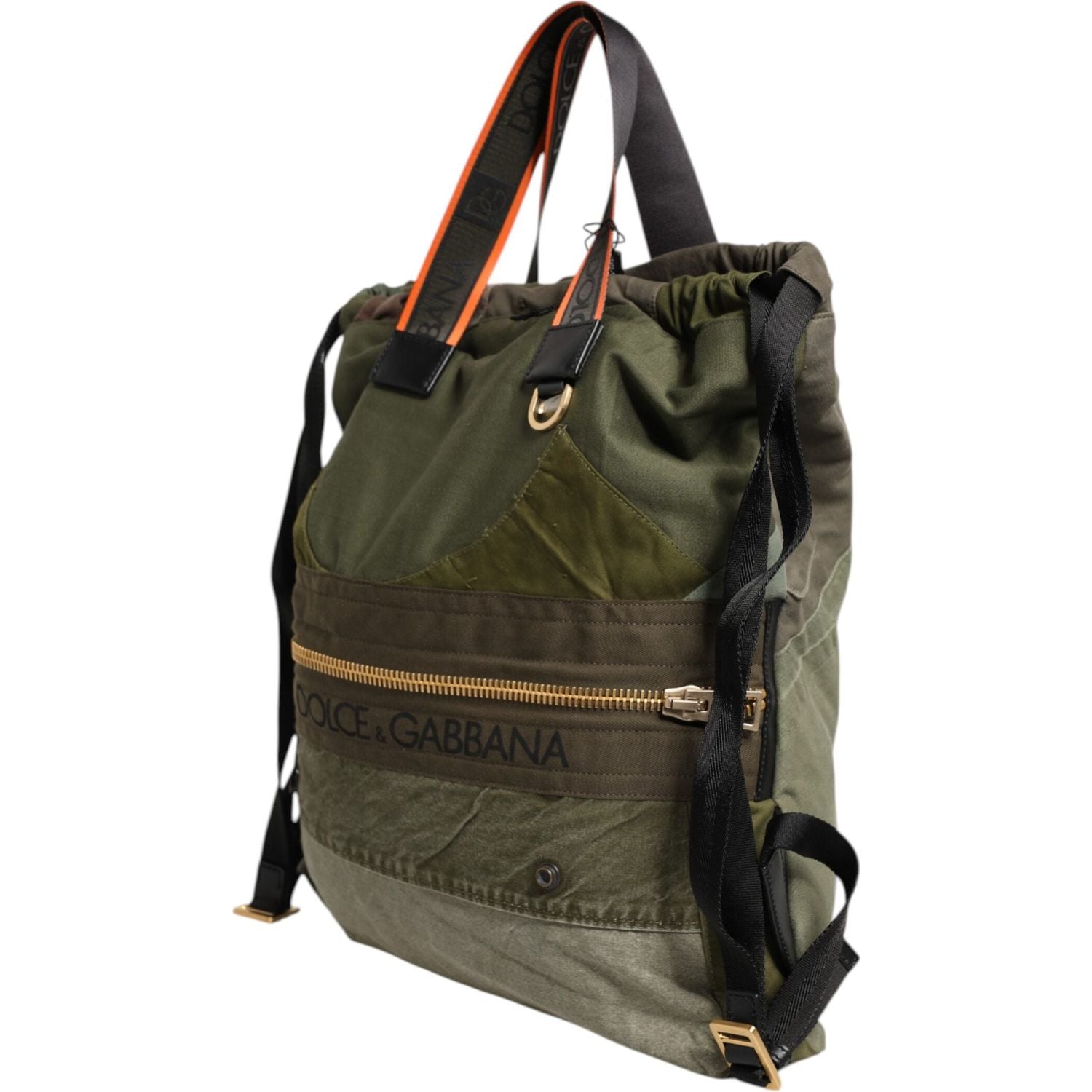 Dolce & Gabbana Military Green Patchwork Rucksack Backpack Bag