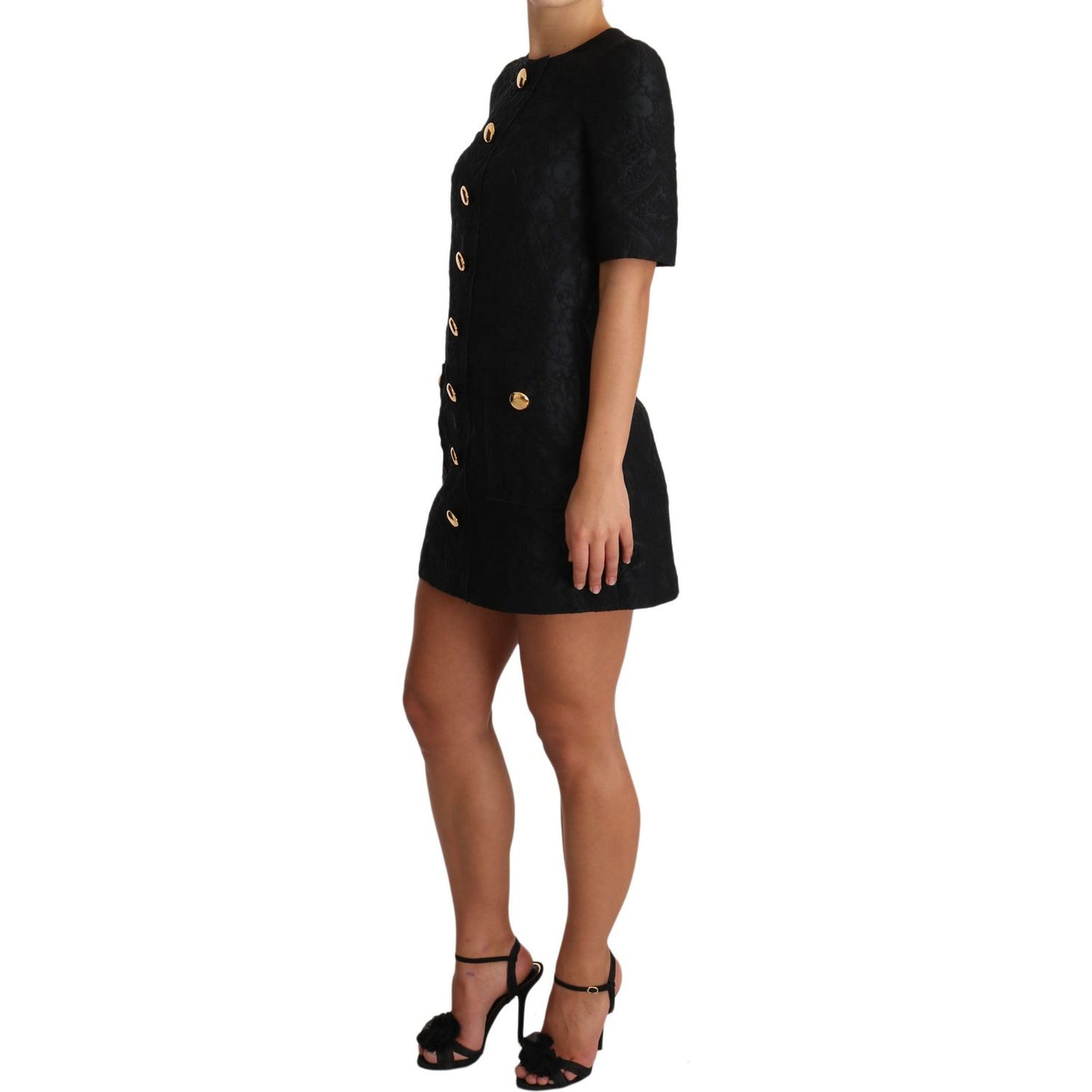 Dolce & Gabbana Elegant Black Button Embellished Mini Dress Dolce & Gabbana