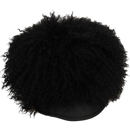 Dolce & Gabbana Black Tibet Lamb Fur Leather Gatsby Hat