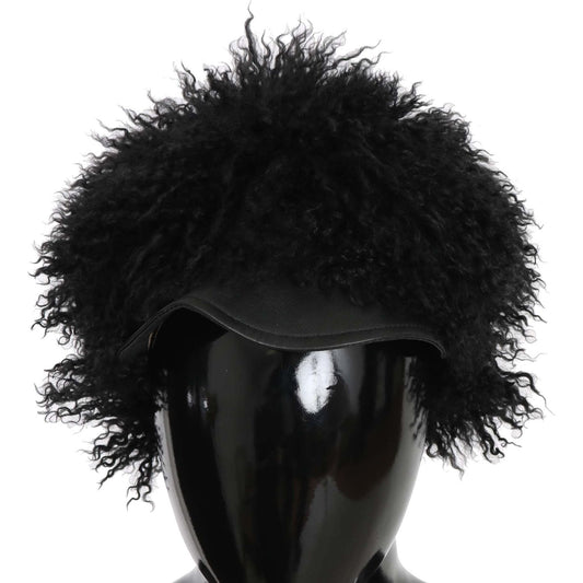 Dolce & Gabbana Chic Black Gatsby Cap in Tibet Lamb Fur Hat Dolce & Gabbana