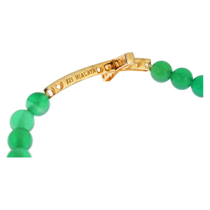 Nialaya Jade Stone Gold CZ Cross 925 Silver Bracelet
