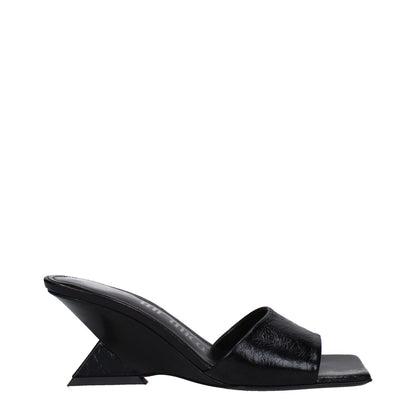The Attico Black Leather Flat Sandals