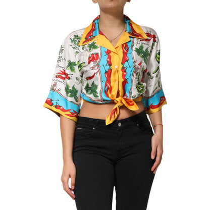 Dolce & Gabbana Multicolor Chili Silk Cropped Blouse Top