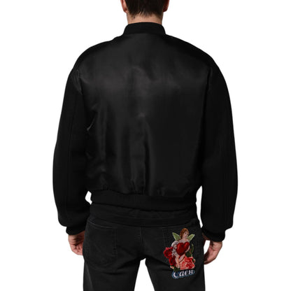Dolce & Gabbana Black Polyester Logo Plaque Bomber Jacket