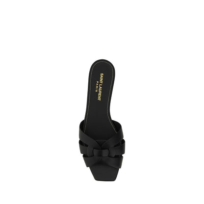 Saint Laurent Black Calf Leather Bos Taurus Flat Sandals