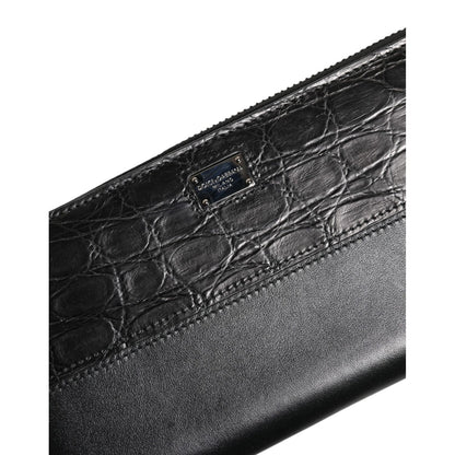 Dolce & Gabbana Black Leather DG Plaque Zip Around Continental Wallet