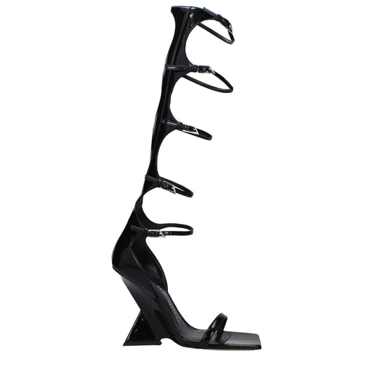 The Attico Black Leather Stiletto Heel Sandals