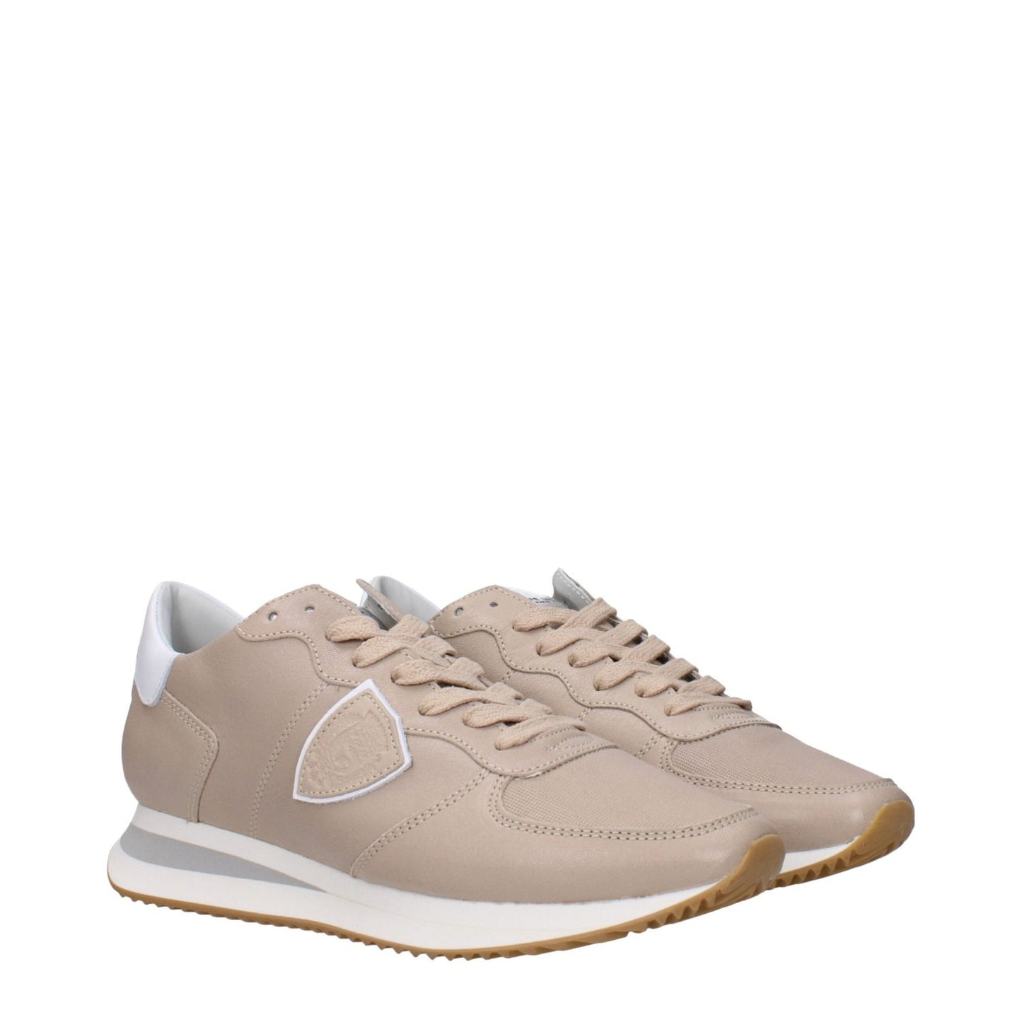 Philippe Model Beige Leather Low Top Sneakers