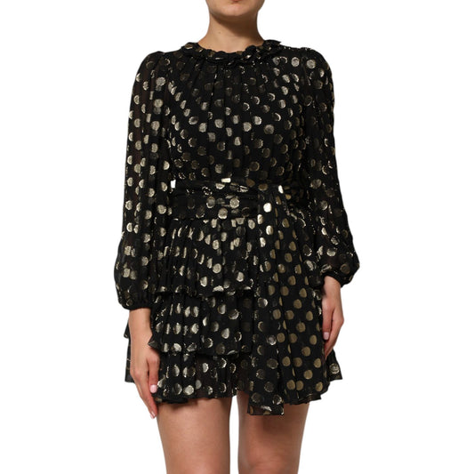 Dolce & Gabbana Dark Gray Gold Polka Dot Silk Brocade Mini Dress