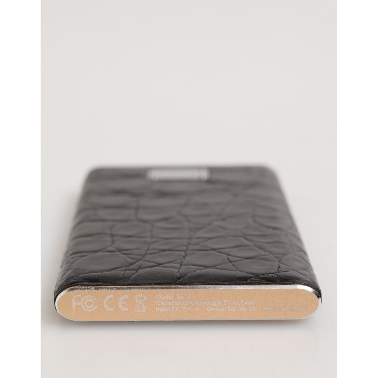 Dolce & Gabbana Black Leather Exotic Skin 3000mAh Power Bank Charger USB