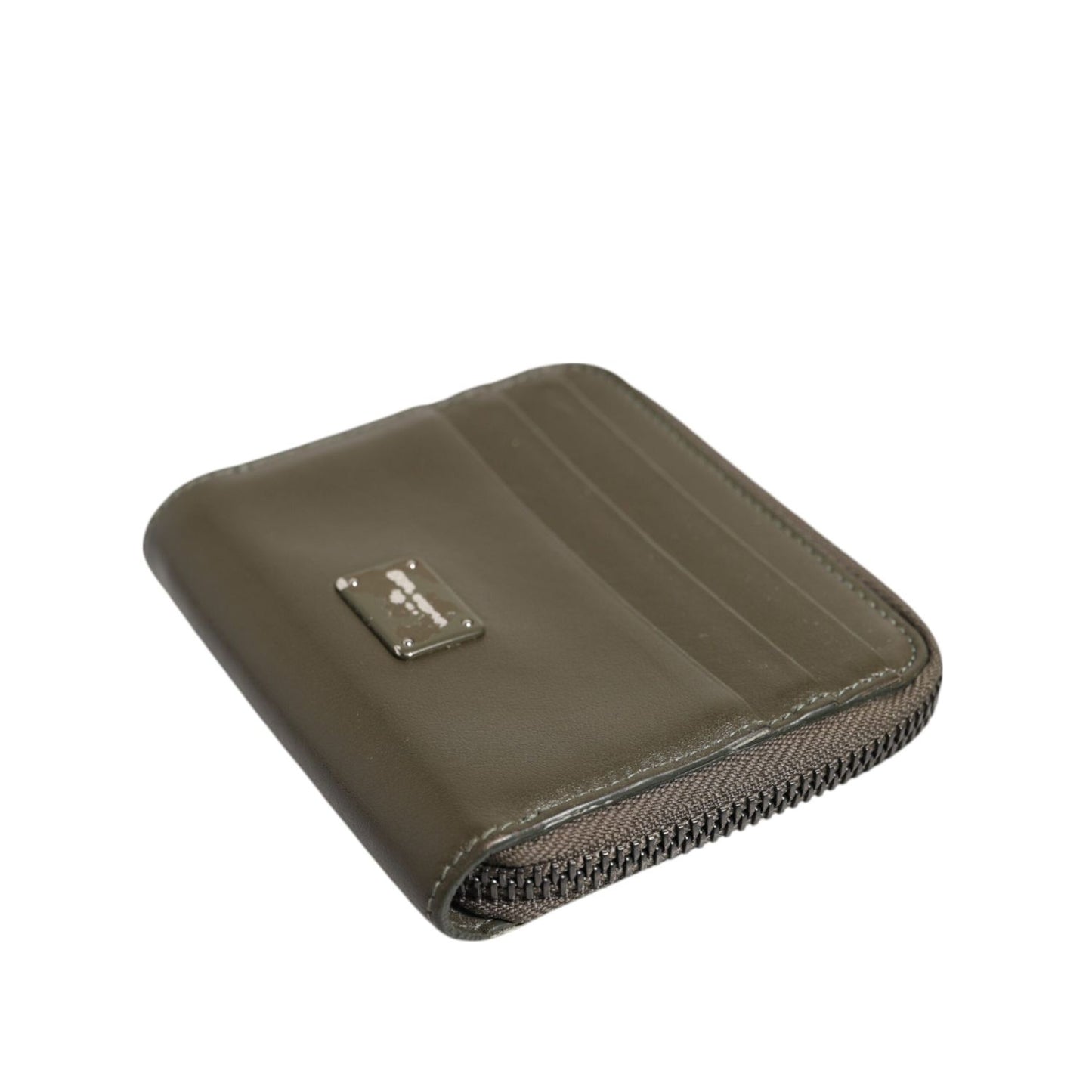 Dolce & Gabbana Brown Leather Logo Plaque Card Holder Coin Purse Wallet