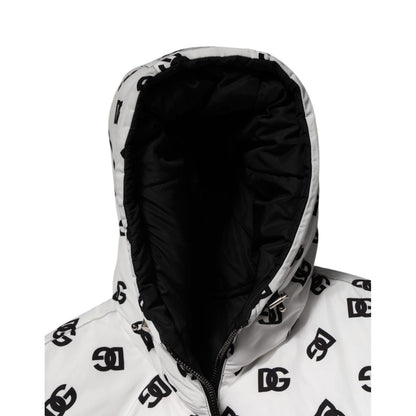 Dolce & Gabbana White DG Monogram Hooded Puffer Jacket