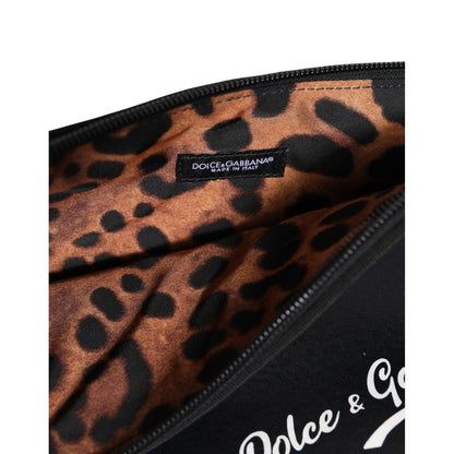 Dolce & Gabbana Black Solid Nylon DG LogoPrint Clutch Zip Borse Pouch Bag