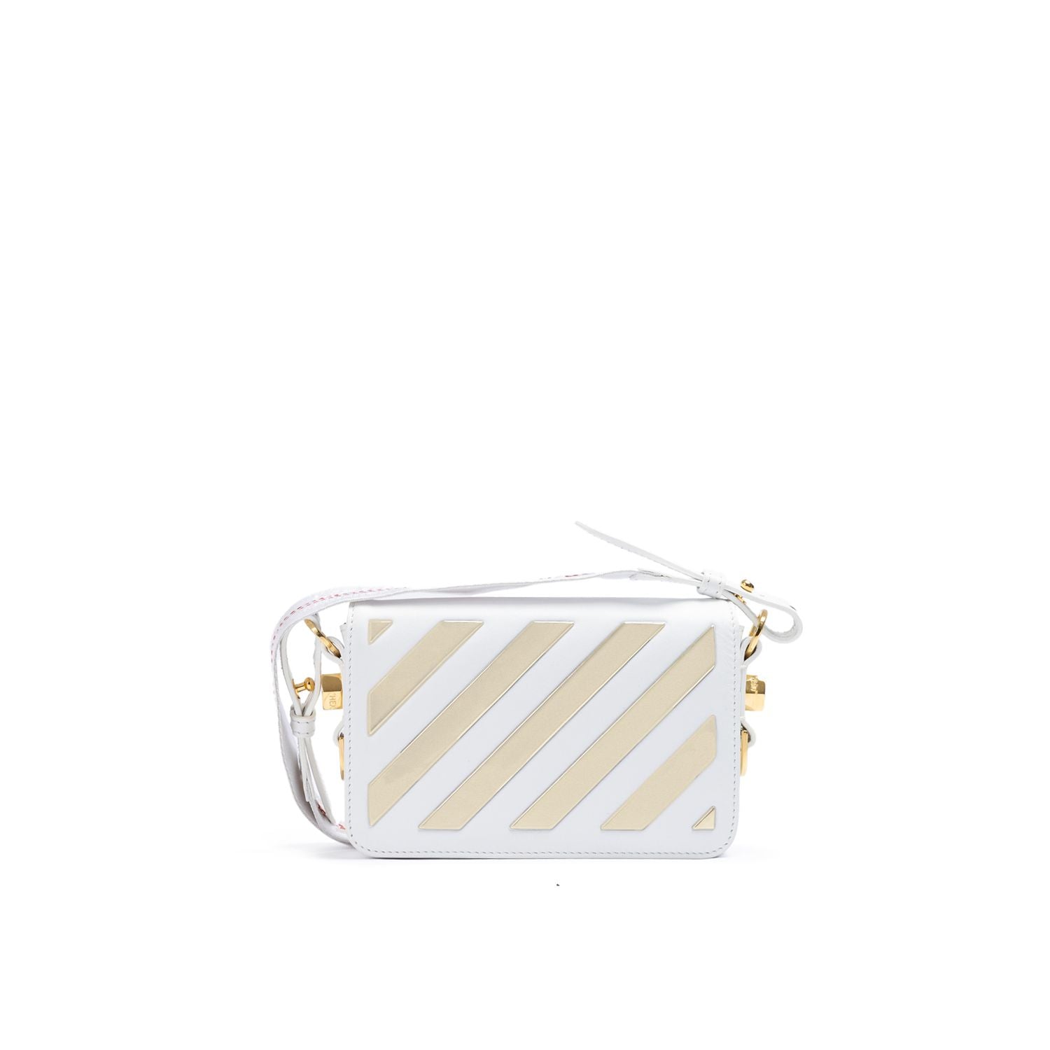 Off-White White/Gold  Metallic Stripe Mini Crossbody Bag