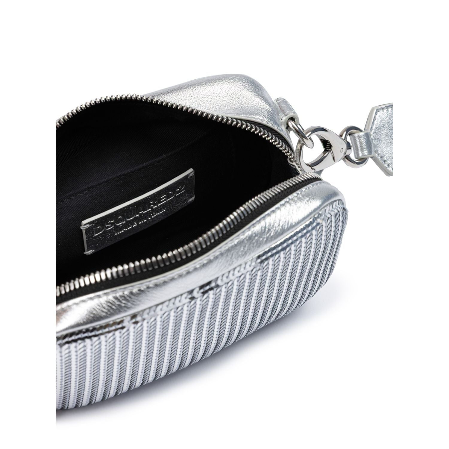 Dsquared² Silver Paillettes and Leather Clutch Bag