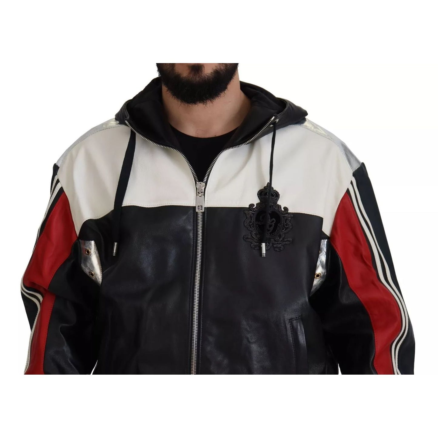 Dolce & Gabbana Black Leather Hooded Blouson Jacket