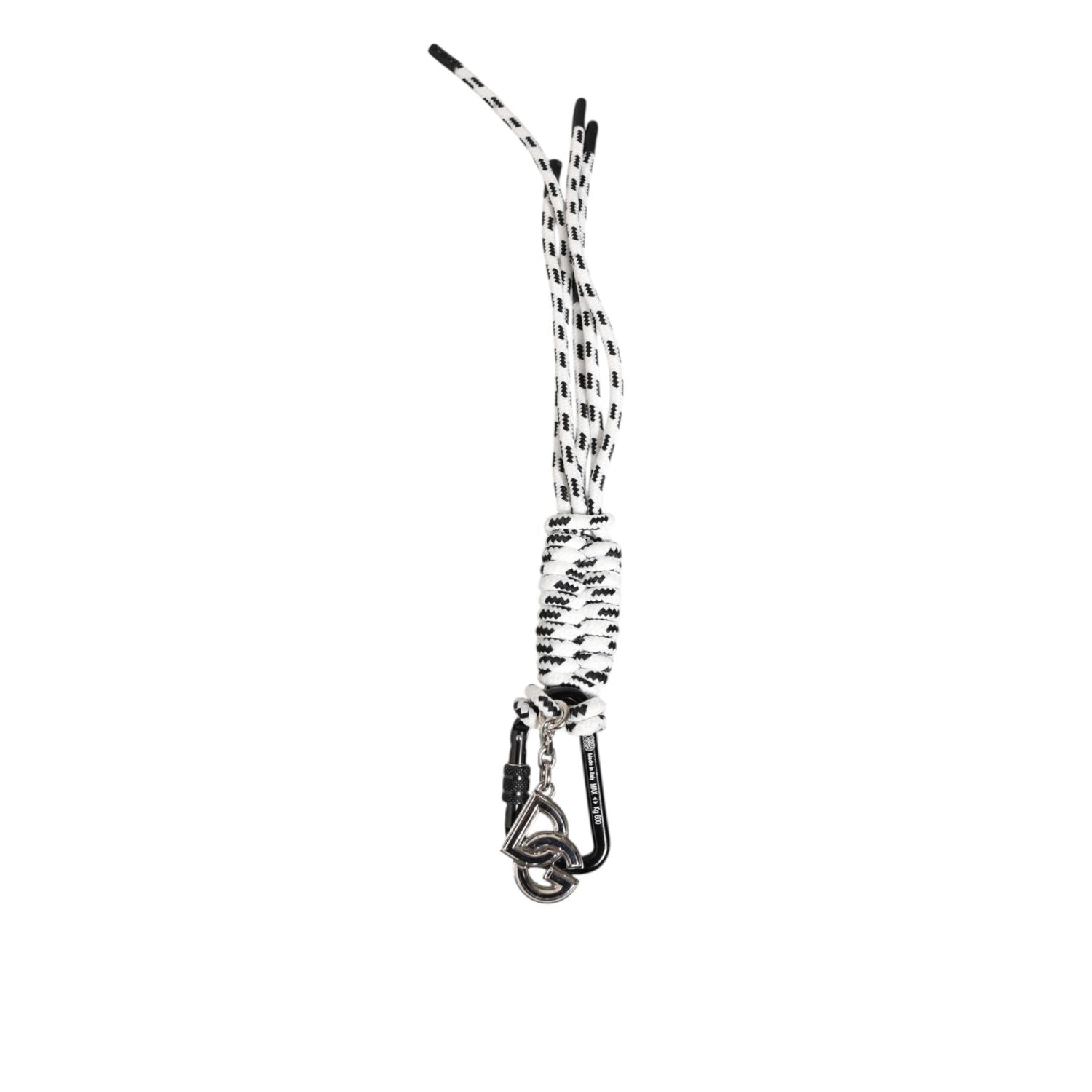 Dolce & Gabbana Black White Polyester Tape String DG Logo Keychain Keyring