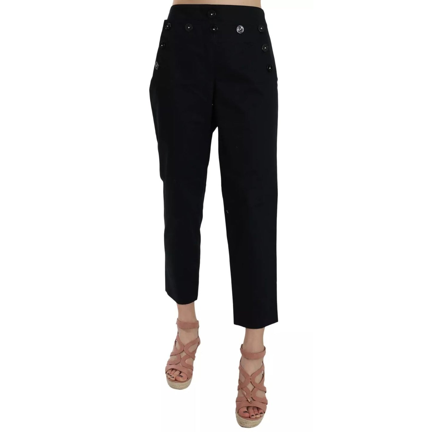 Dolce & Gabbana Black Cropped Front Button Embellished Pants Jeans & Pants