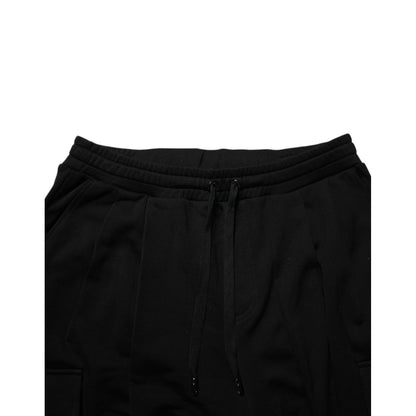 Dolce & Gabbana Black Cotton Blend Cargo Joggers Drawstring Pants