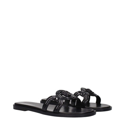 Versace Black Leather Slippers