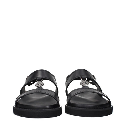 Versace Black Leather Flat Sandals