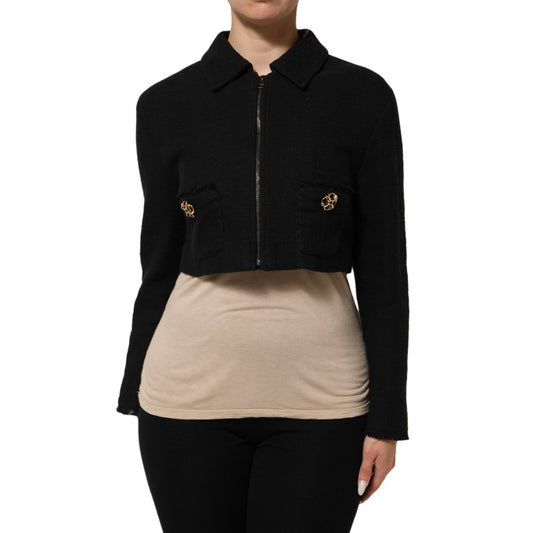 Dolce & Gabbana Black Cotton Full Zip Cropped Coat Jacket
