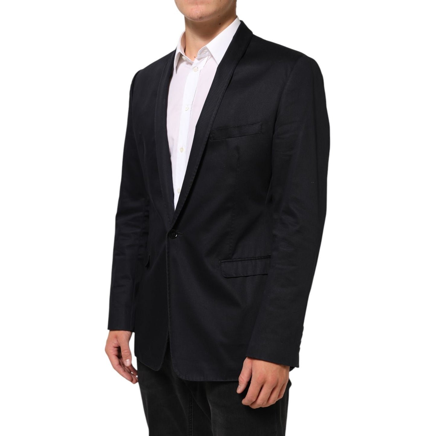 Dolce & Gabbana Black Cotton 1 Button Suit Jacket Blazer