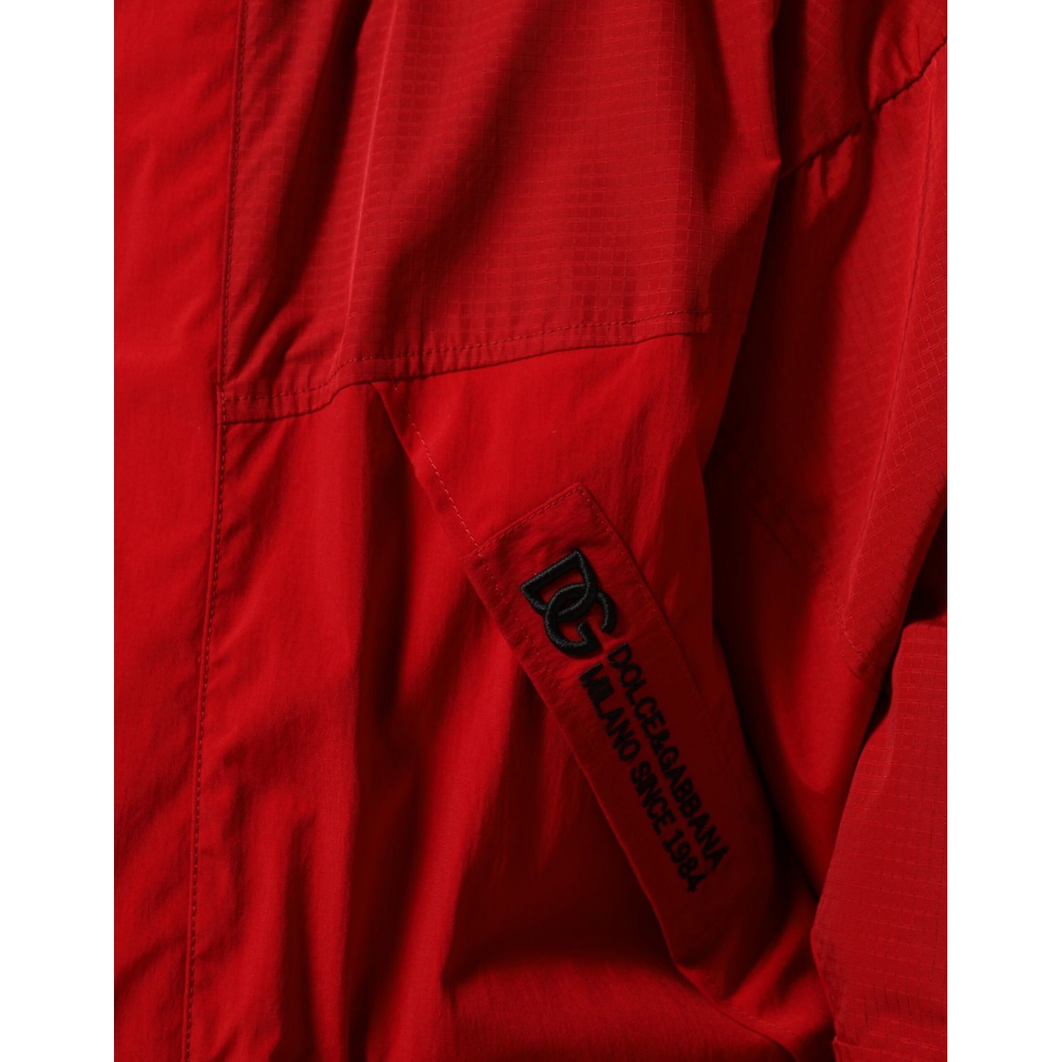Dolce & Gabbana Red Nylon Hooded Men Full Zip Parka Jacket