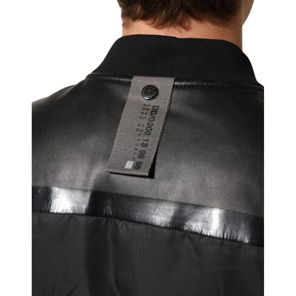 Dolce & Gabbana Black Leather Nylon FullZip Blouson Jacket